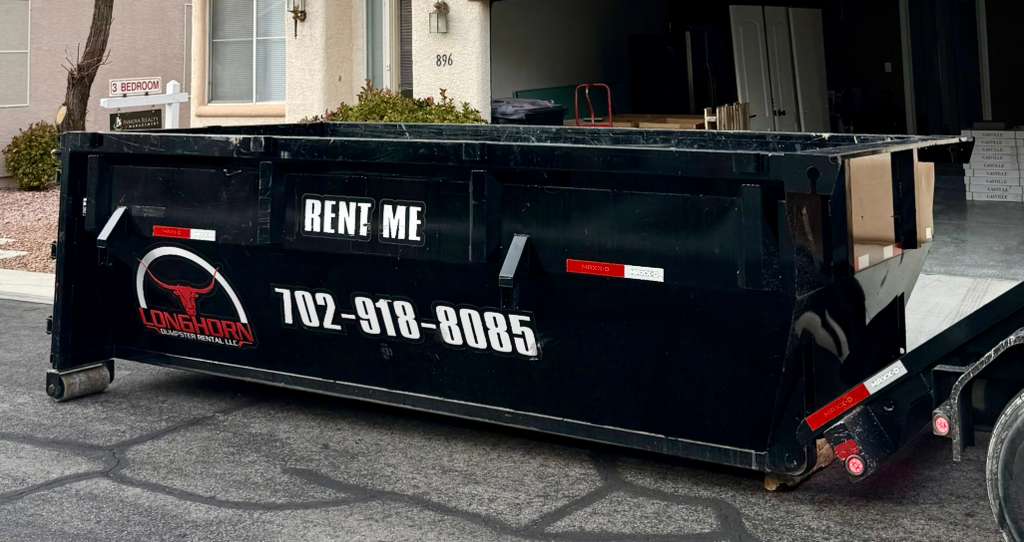 15 yard roll-off dumpster for home renovations and garage cleanouts in Las Vegas.